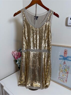 Club Monaco Silk & Gold Sequin Shift Dress Size 4 Holiday Party Glam